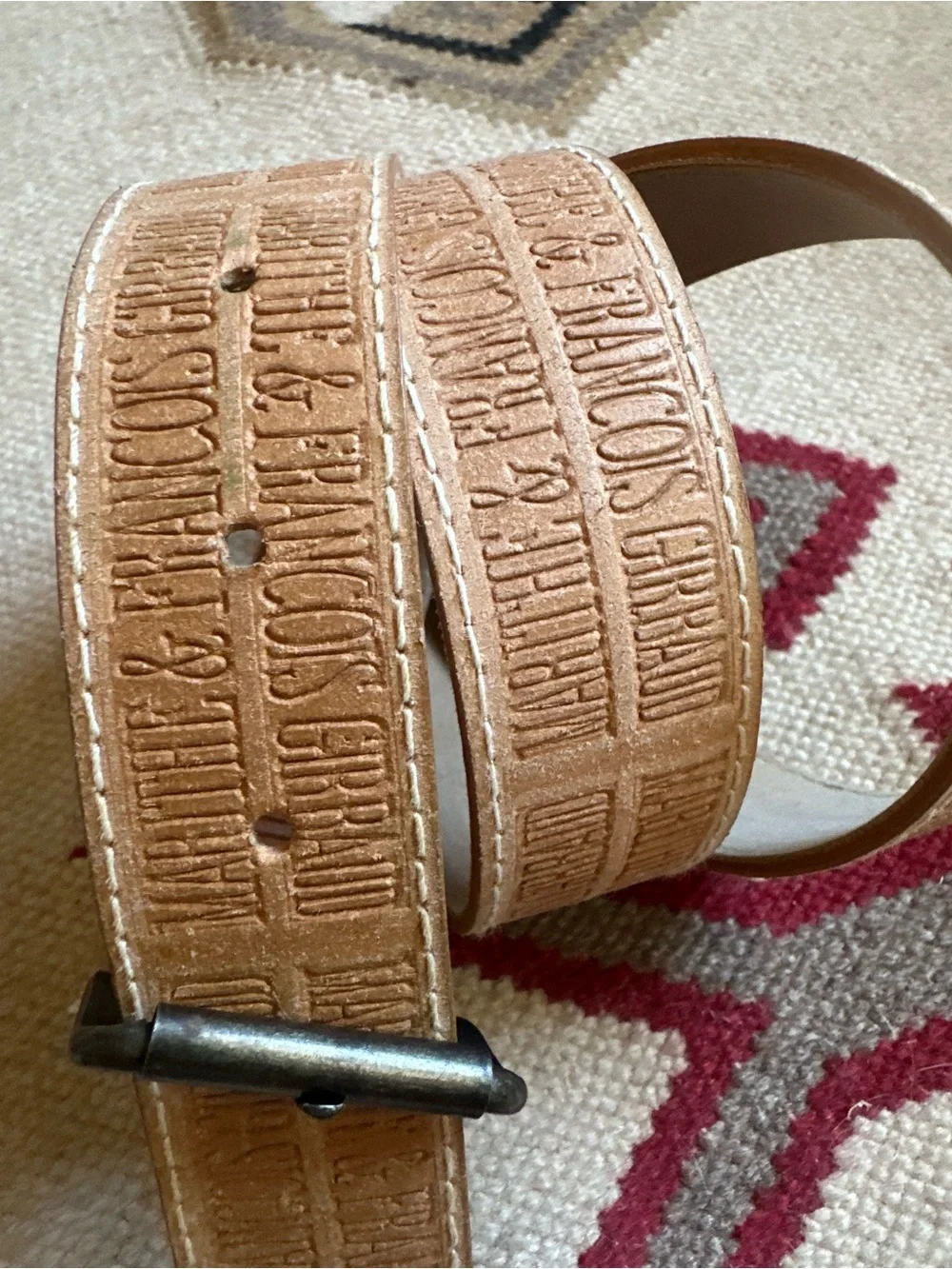 Vintage Marithe Francois Girbaud Tan Neutrals Spellout Designer Belt